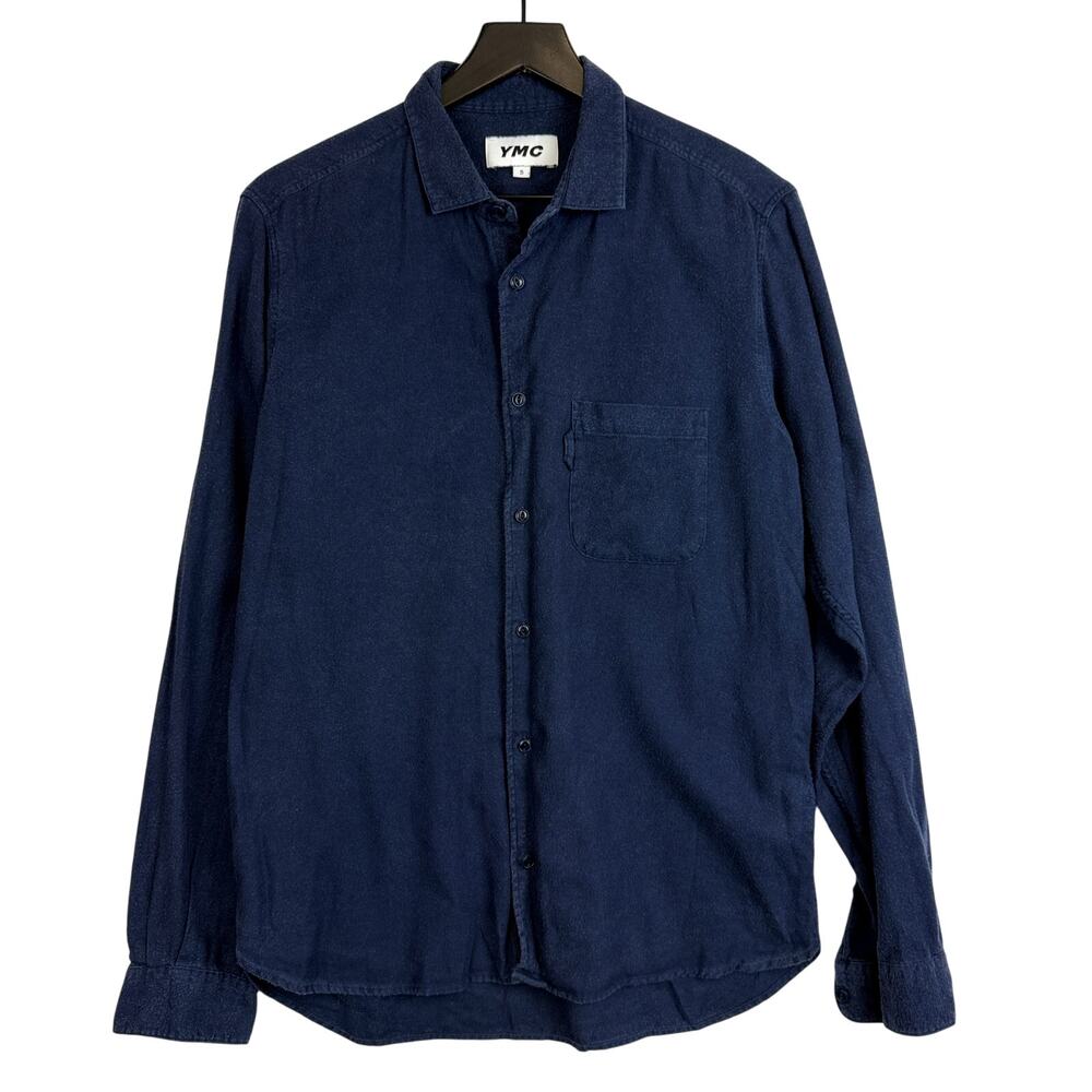 YMC You Must Create Flannel Cotton Blend Button Up Mens Shirt Navy Blue - S
